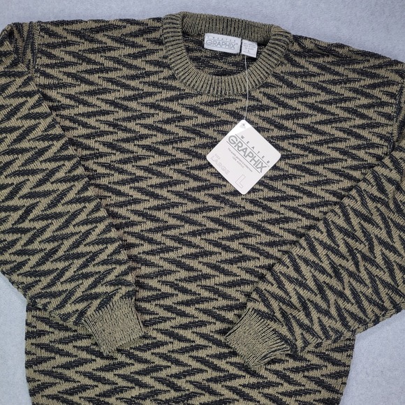 Other - VTG Sweater‎ Graphix Men's L Sweater Zig Zag 80s 90s NWT Green